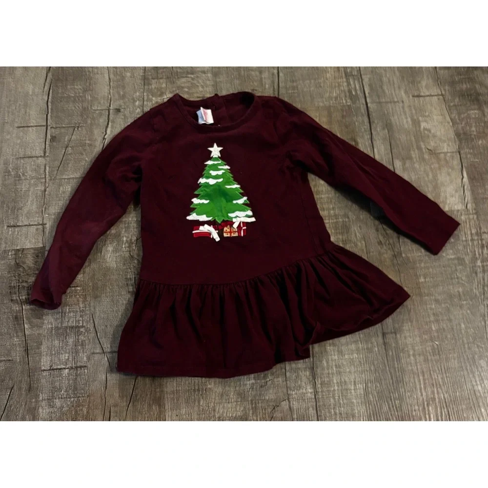 Ricrac & Ruffles Kids Girls Burgundy‎ Christmas Tree Dress Size 6